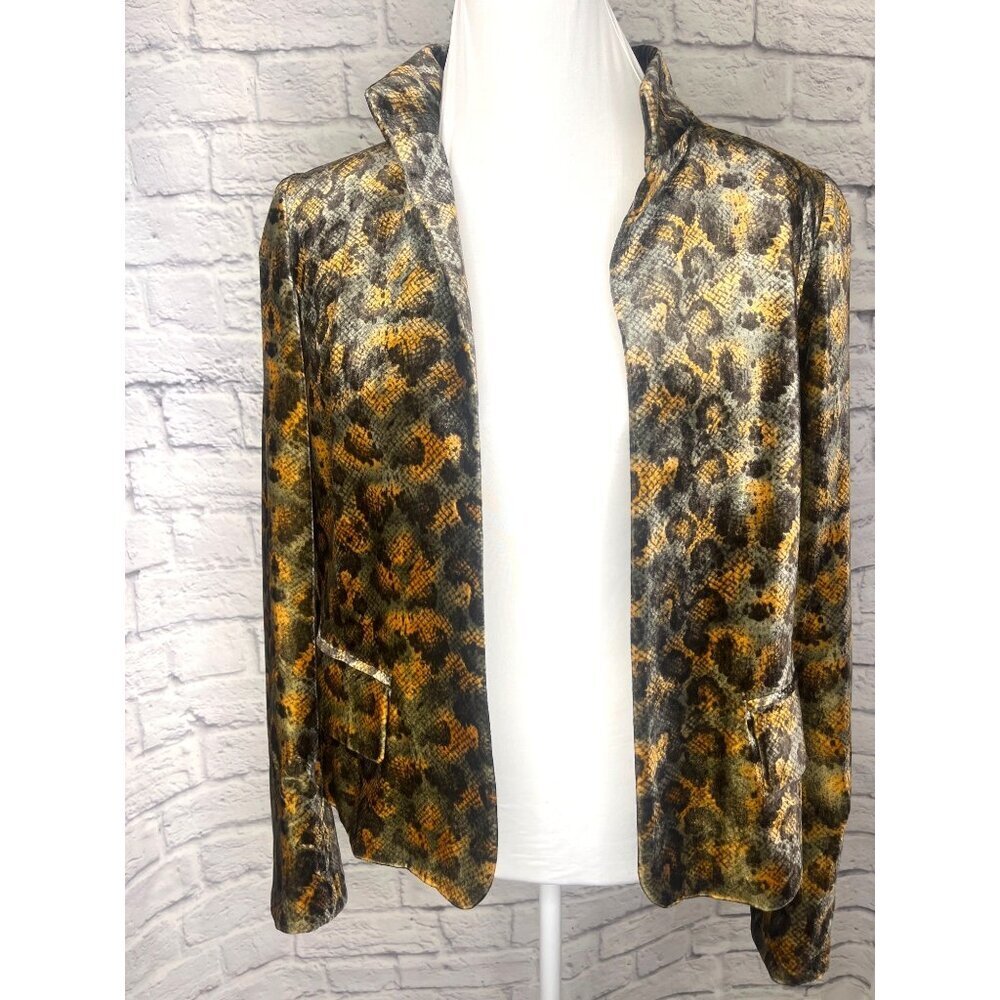 Ellen Tracy Jacket Blazer Open Front Snake Skin Print Velour Size 8 Ladies